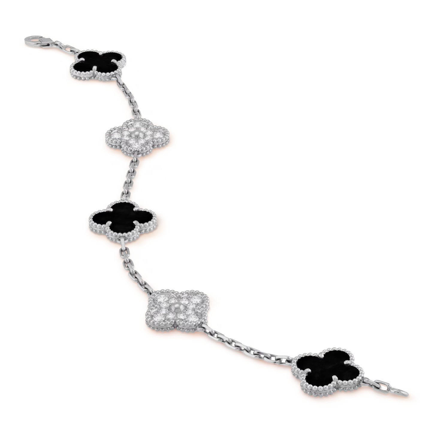 Onyx & Diamanté Clover Motif Bracelet