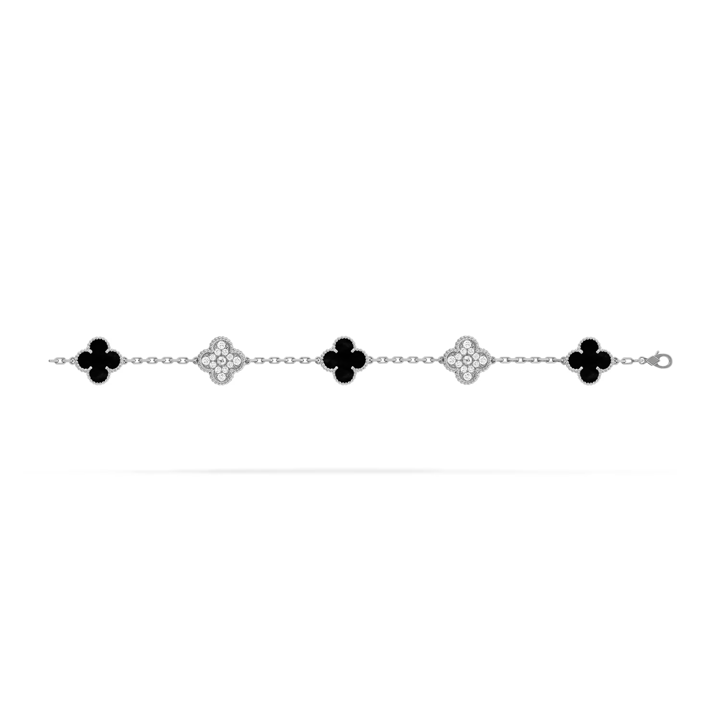 Onyx & Diamanté Clover Motif Bracelet