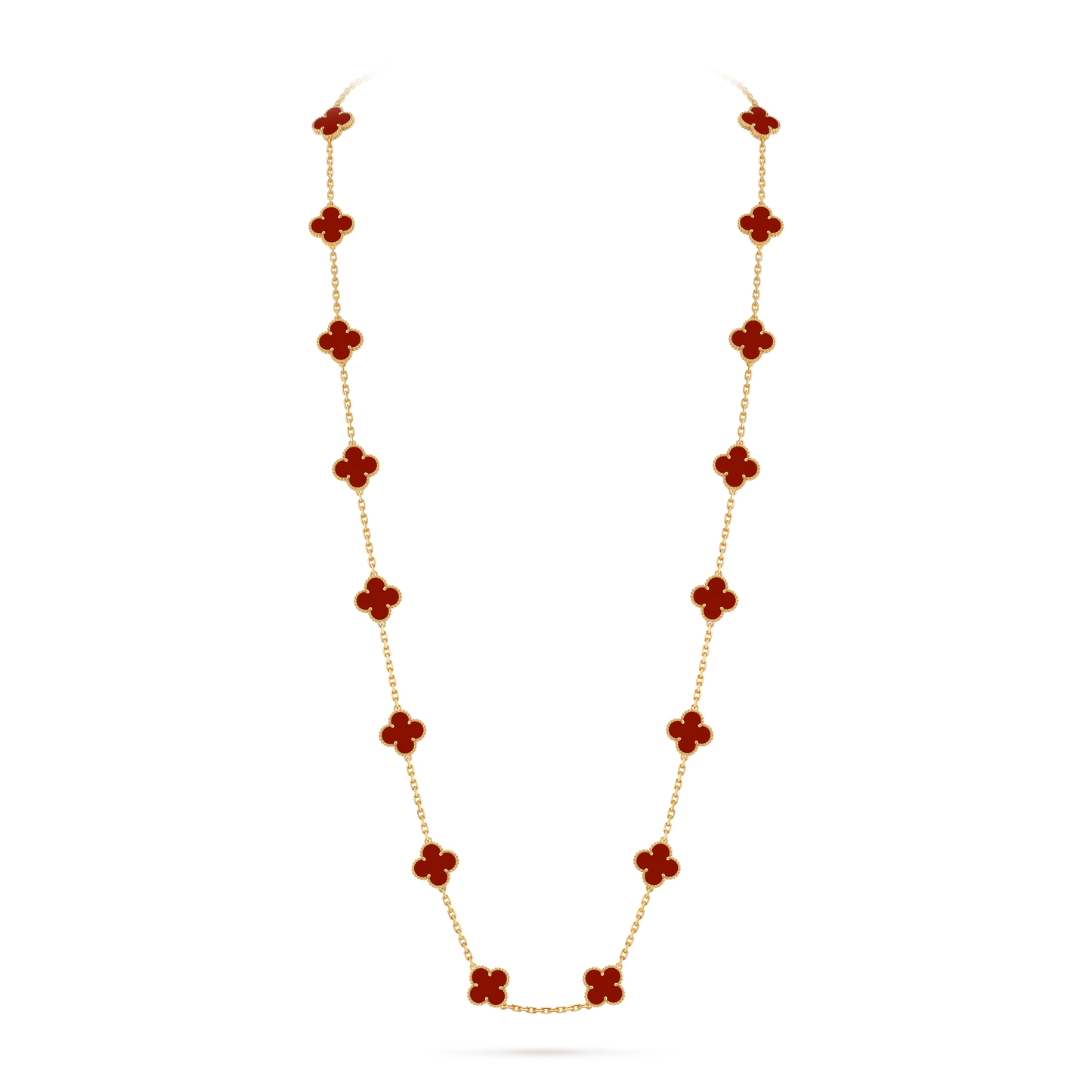 Carnelian Lucky Clover Long Necklace