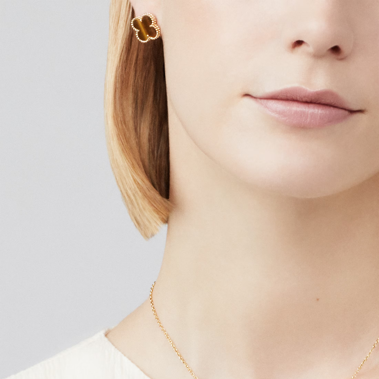 Tiger Eye Clover Motif Earrings