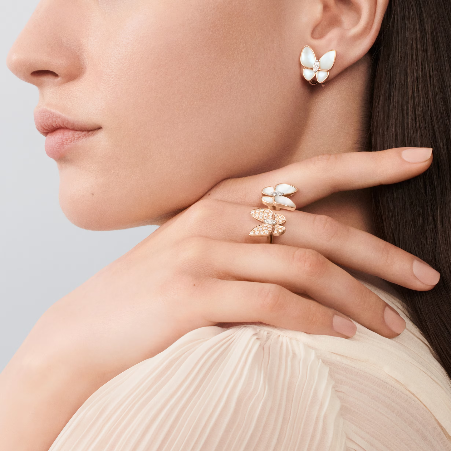 Mother-of-Pearl & Diamanté Twin Butterfly Ring