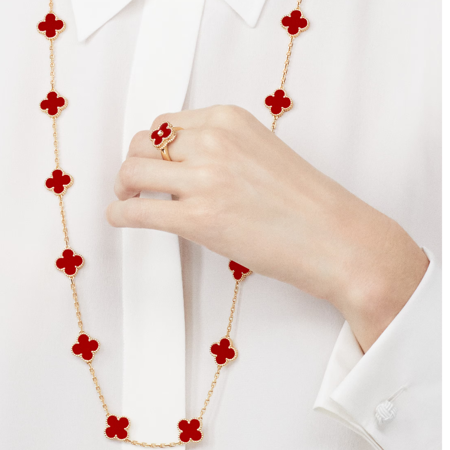 Carnelian Lucky Clover Long Necklace