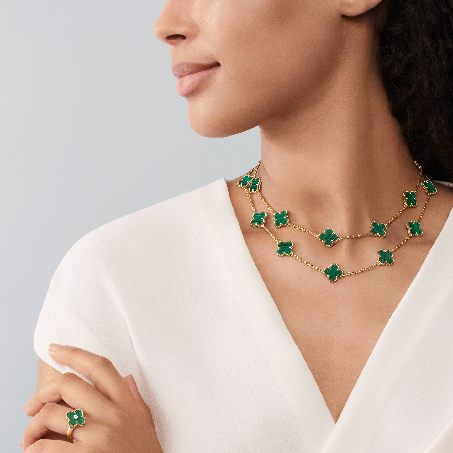 Malachite Lucky Clover Long Necklace