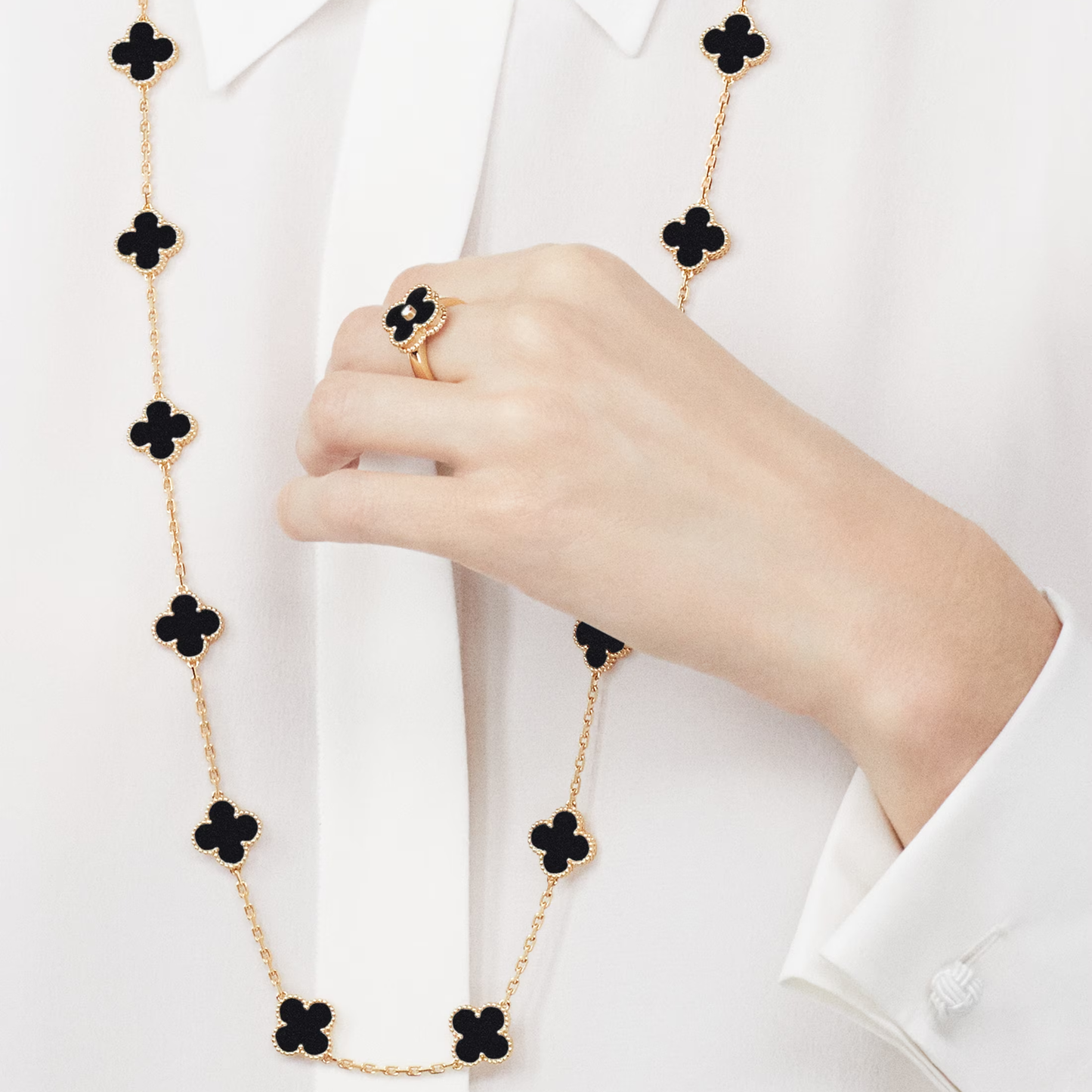 Onyx Lucky Clover Long Necklace