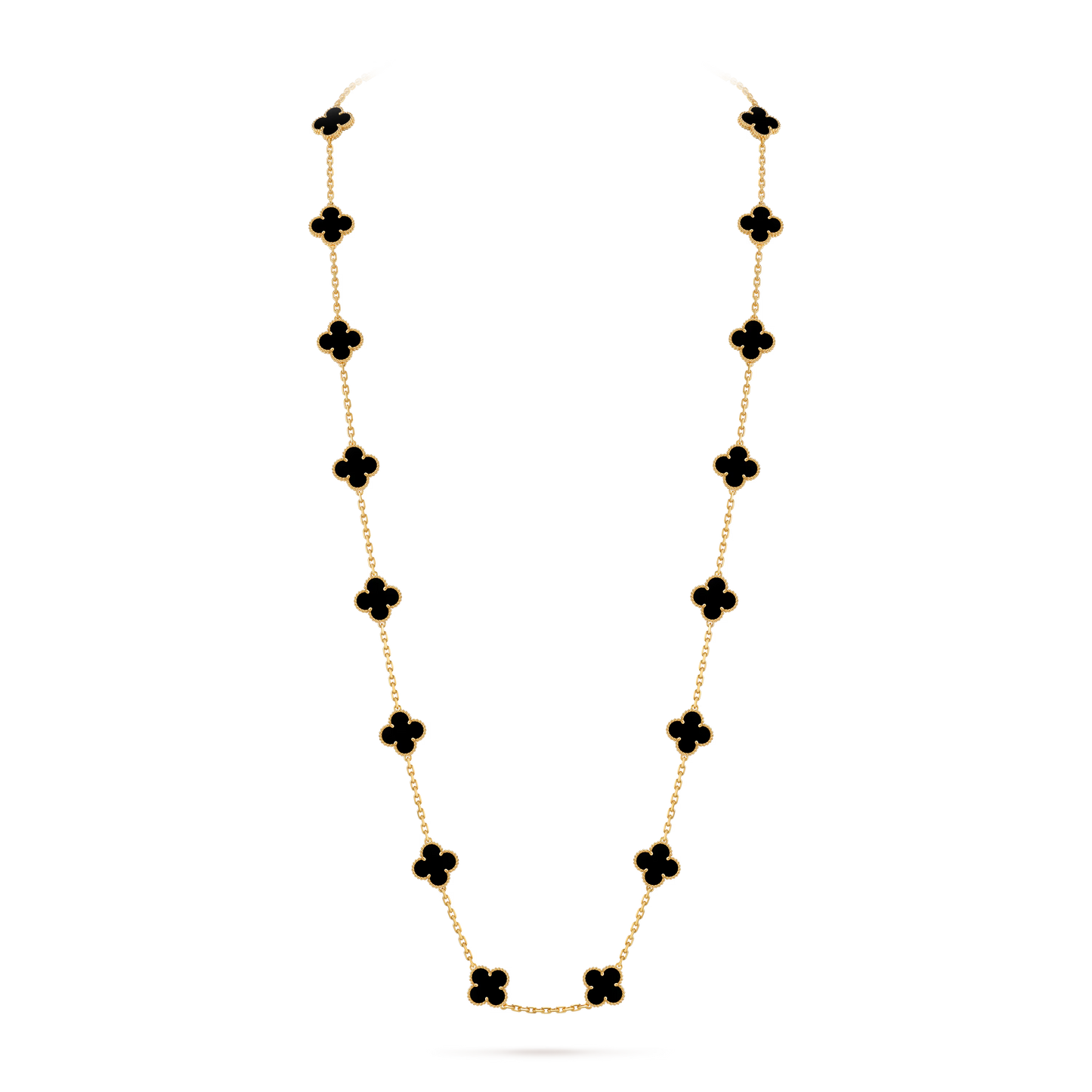 Onyx Lucky Clover Long Necklace