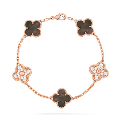 Black Mother-of-pearl & Diamanté Lucky Clover Bracelet