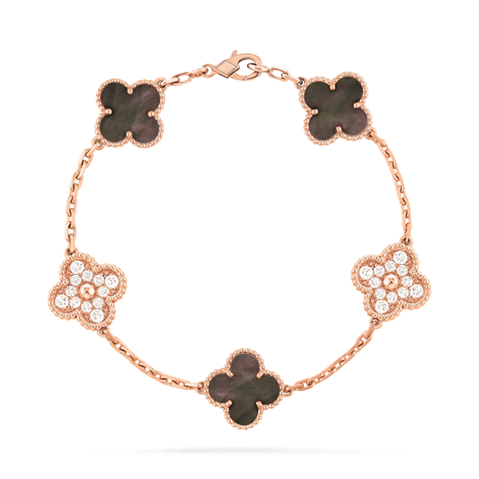 Black Mother-of-pearl & Diamanté Lucky Clover Bracelet