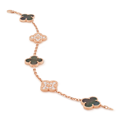 Black Mother-of-pearl & Diamanté Lucky Clover Bracelet