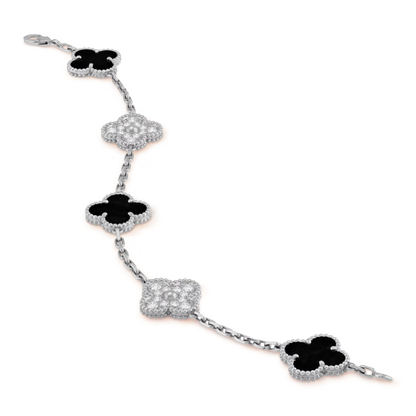 Onyx & Diamanté Clover Motif Bracelet