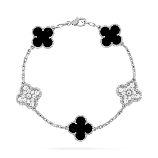Onyx & Diamanté Clover Motif Bracelet