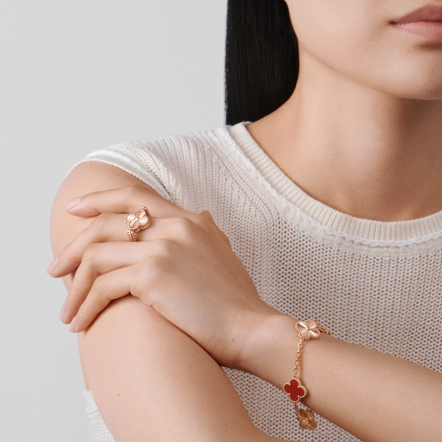 Carnelian Clover Reversible Ring