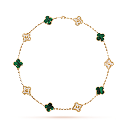 Malachite & Diamanté Clover Motif Necklace