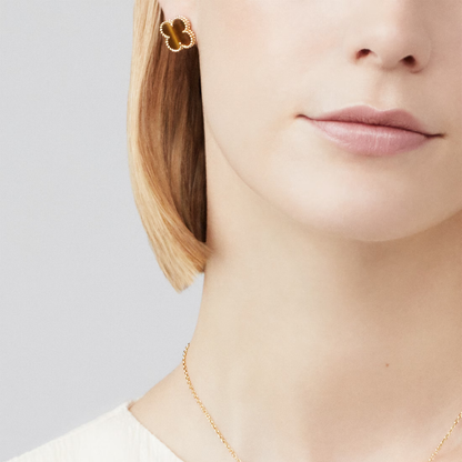 Tiger Eye Lucky Clover Earrings