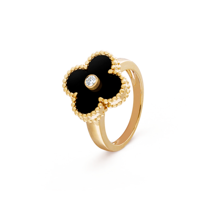 Onyx Lucky Clover Ring
