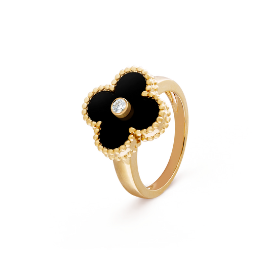 Onyx Lucky Clover Ring