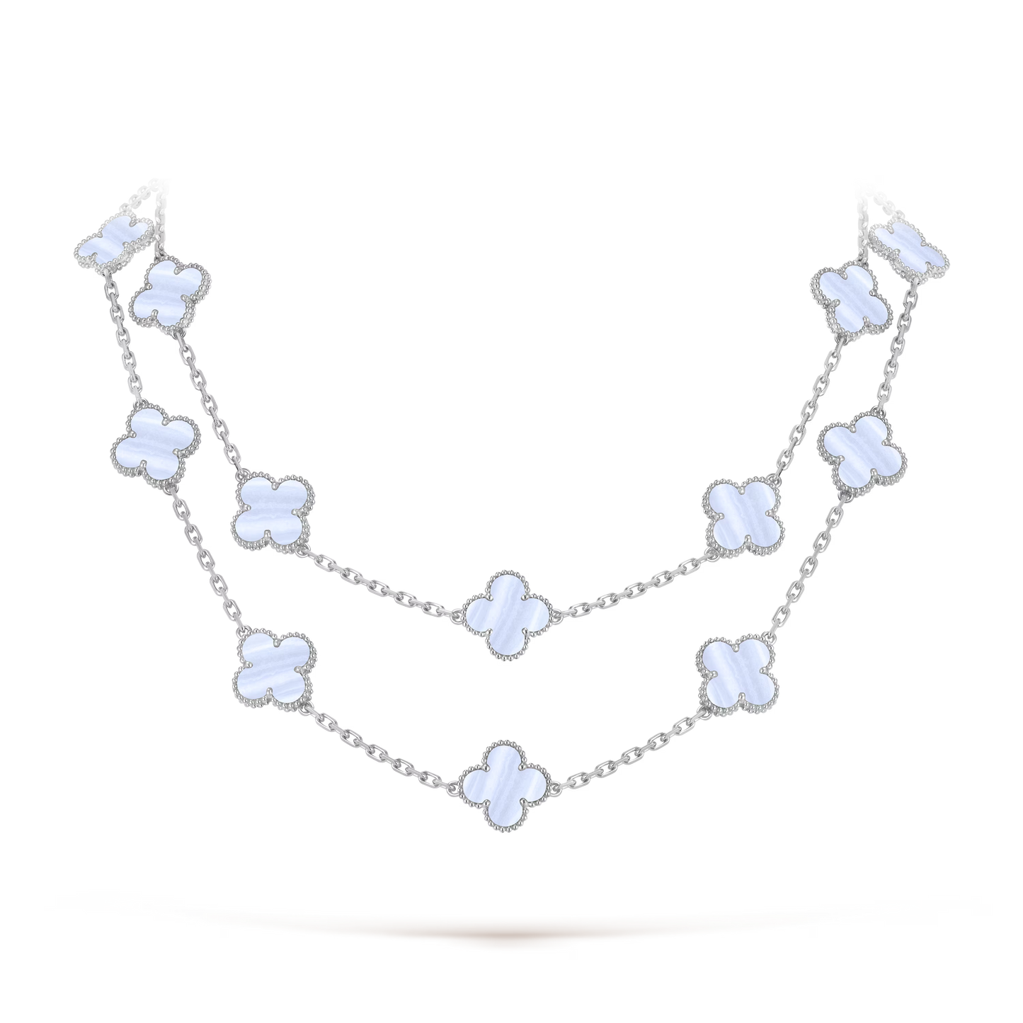 Chalcedony Lucky Clover Long Necklace