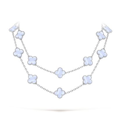 Chalcedony Lucky Clover Long Necklace