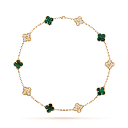 Malachite & Diamanté Lucky Clover Necklace
