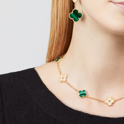 Malachite & Diamanté Lucky Clover Necklace