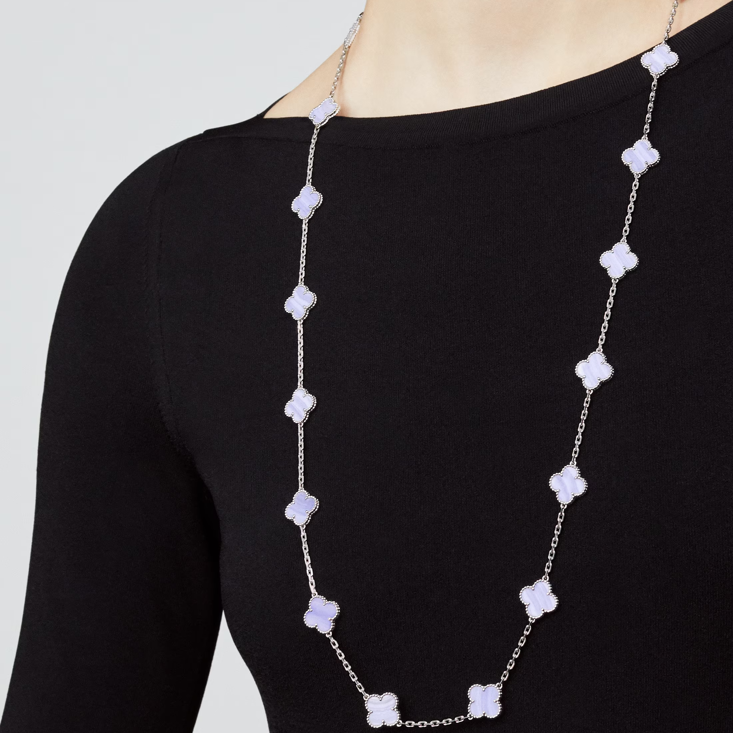Chalcedony Lucky Clover Long Necklace
