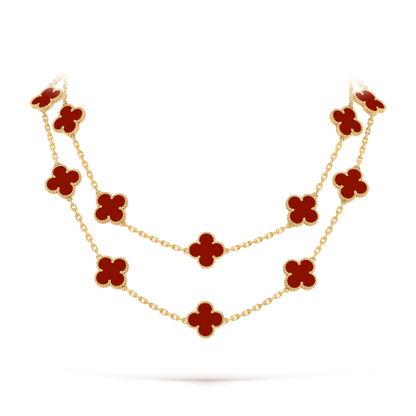 Carnelian Lucky Clover Long Necklace