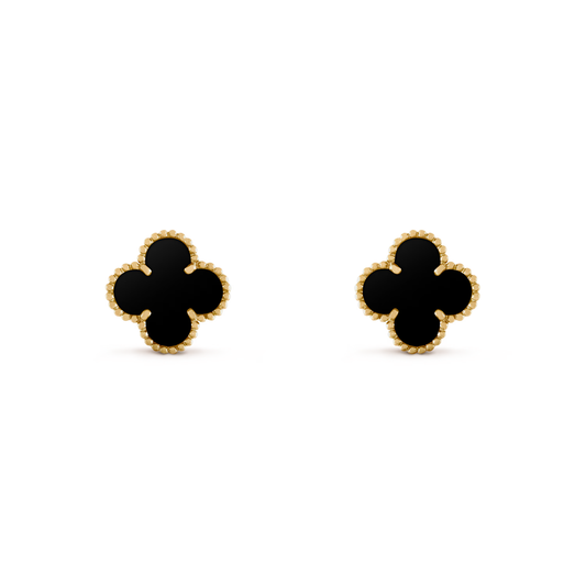 Onyx Clover Motif Earrings