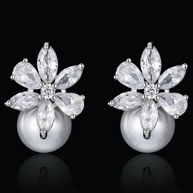 Crystal Bloom Pearl Earrings