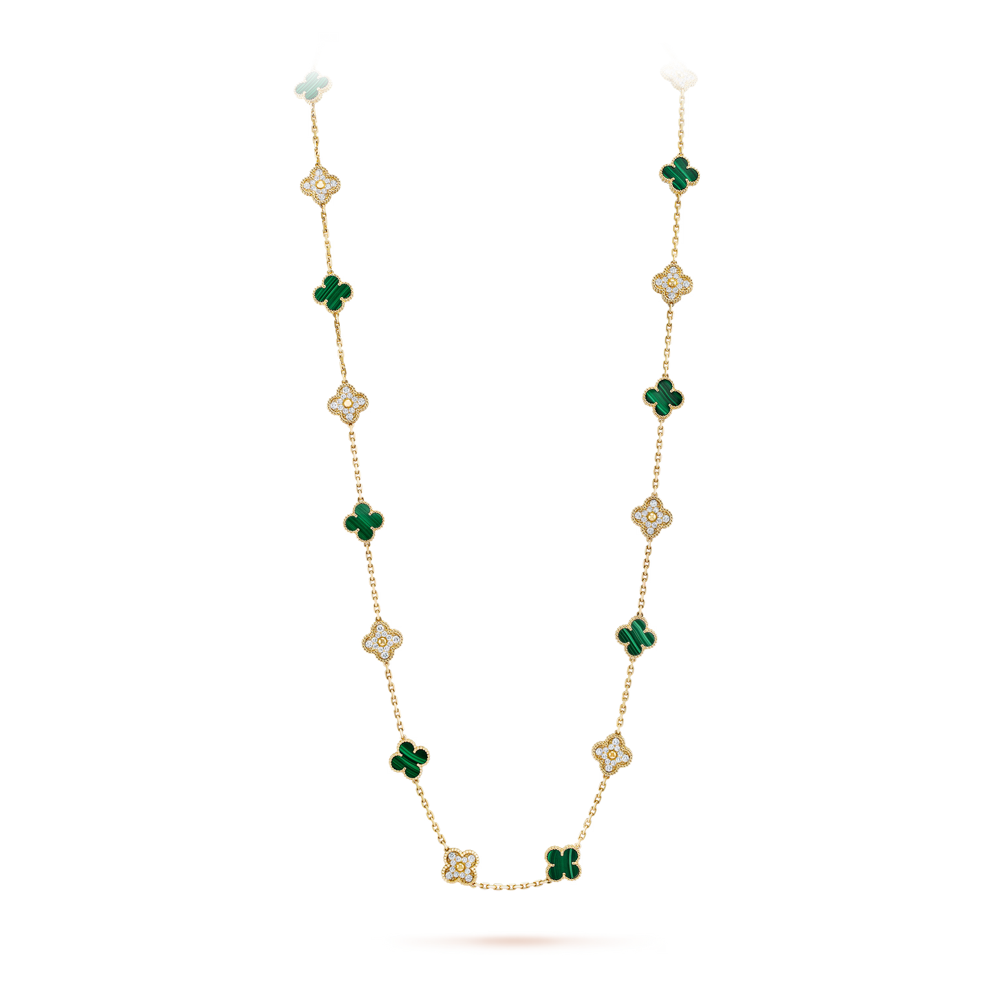 Malachite & Diamanté Lucky Clover Long Necklace