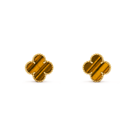 Tiger Eye Clover Motif Earrings