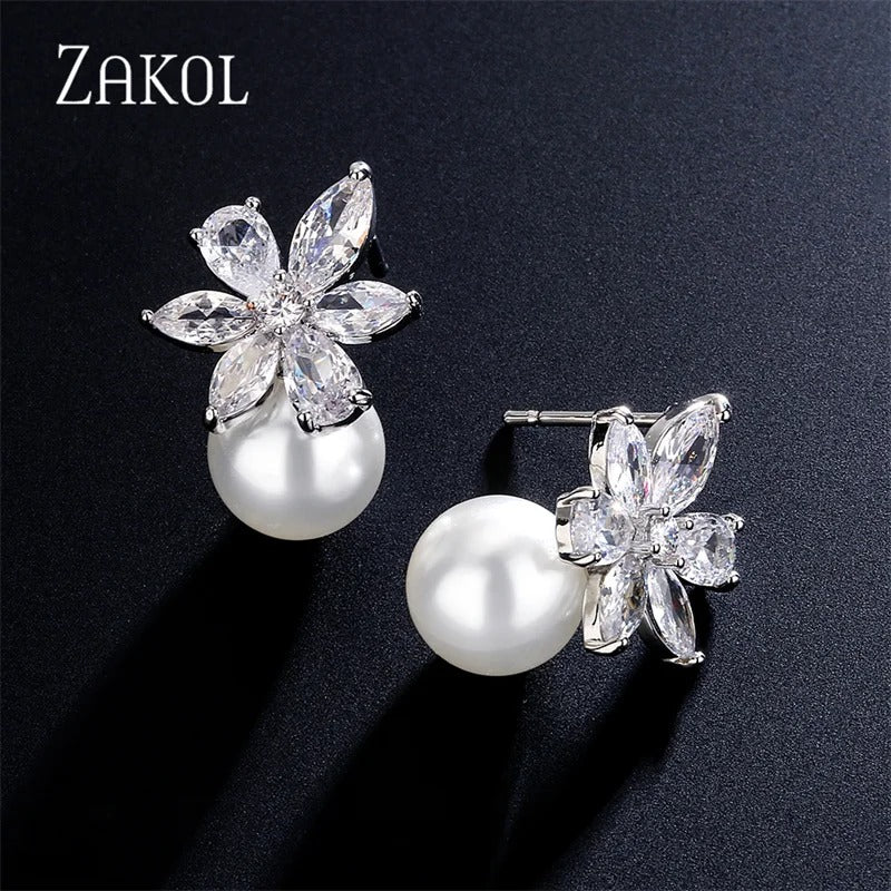 Crystal Bloom Pearl Earrings