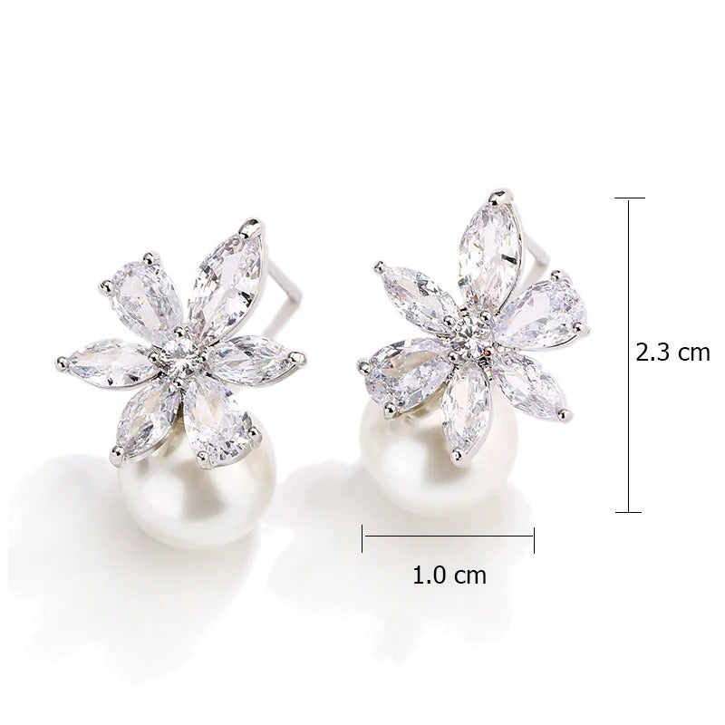 Crystal Bloom Pearl Earrings