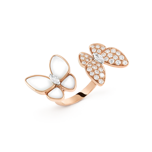 Mother-of-Pearl & Diamanté Twin Butterfly Ring