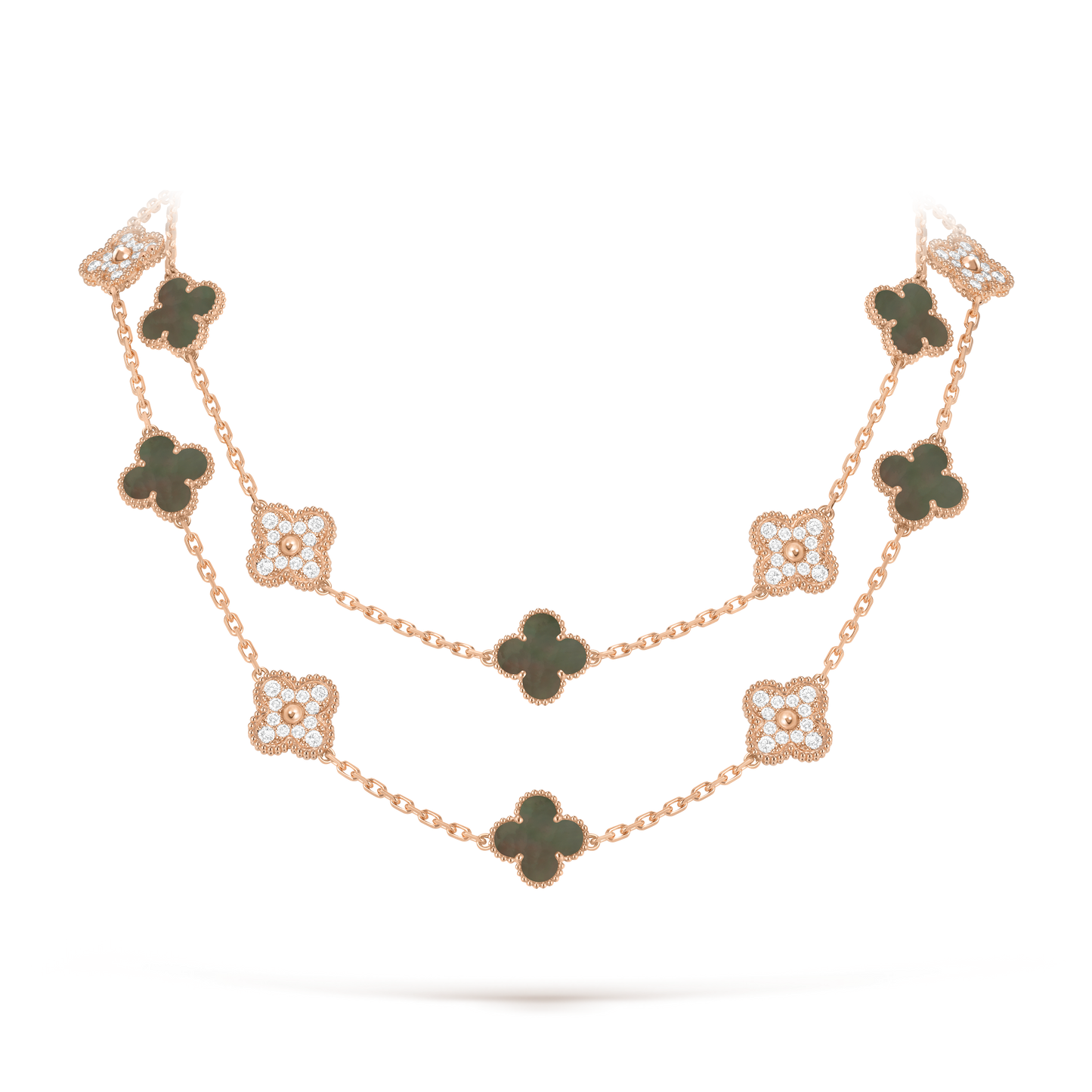 Black Mother-of-pearl & Diamanté Lucky Clover Long Necklace