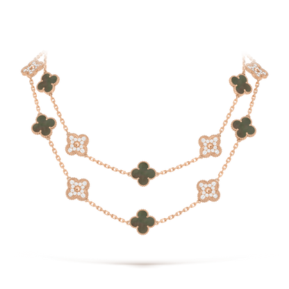 Black Mother-of-pearl & Diamanté Lucky Clover Long Necklace