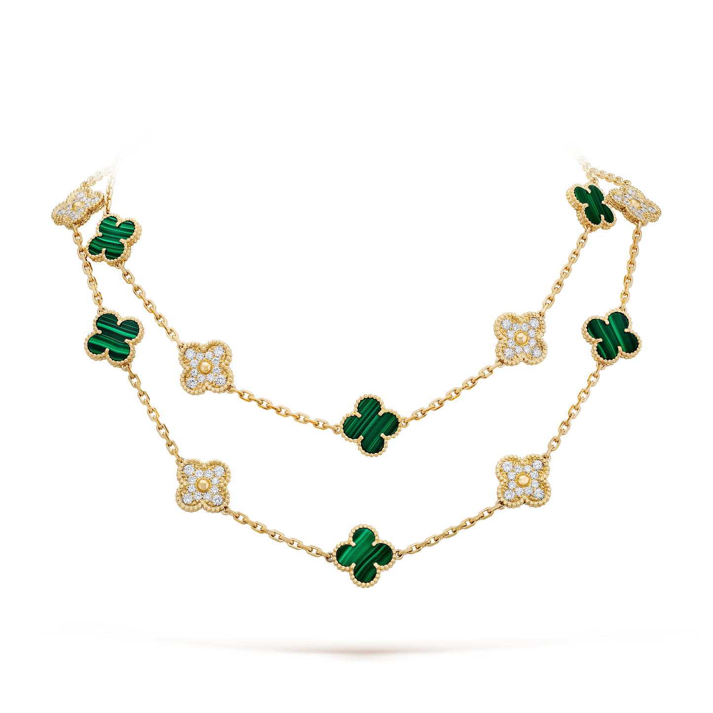 Malachite & Diamanté Lucky Clover Long Necklace