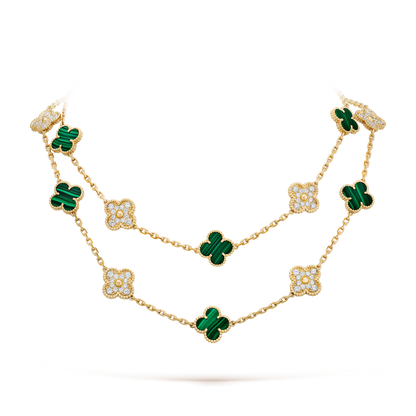 Malachite & Diamanté Lucky Clover Long Necklace