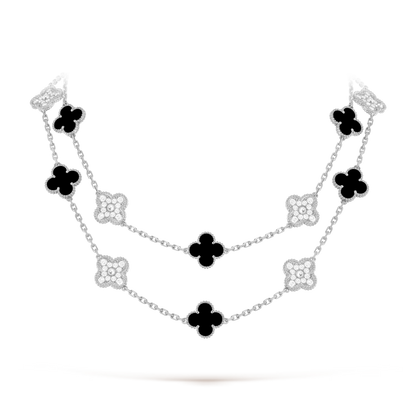 Onyx & Diamanté Lucky Clover Long Necklace