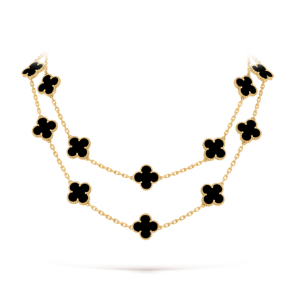 Onyx Lucky Clover Long Necklace
