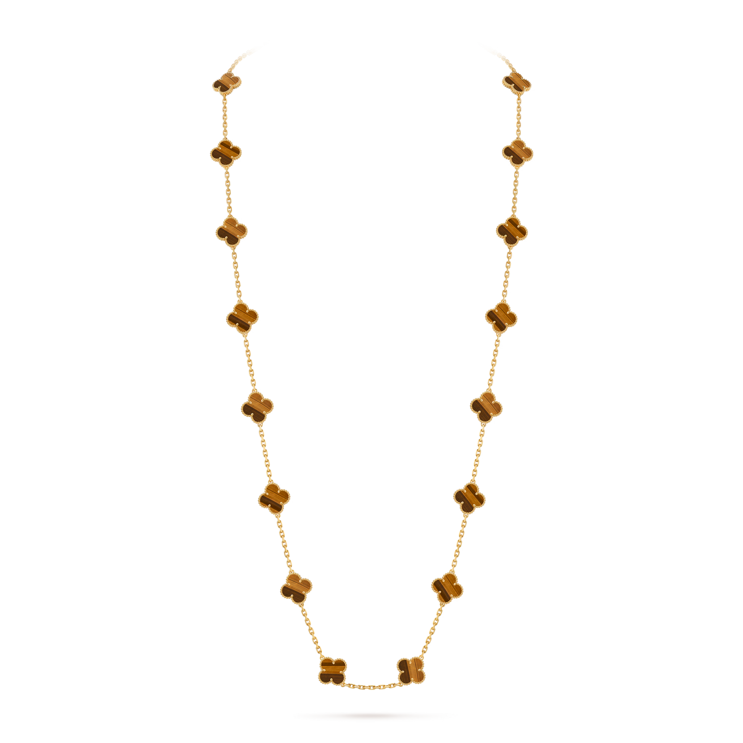 Tiger Eye Lucky Clover Long Necklace