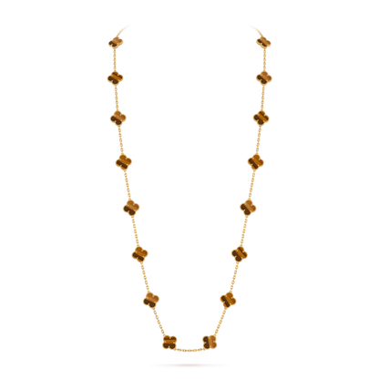 Tiger Eye Lucky Clover Long Necklace