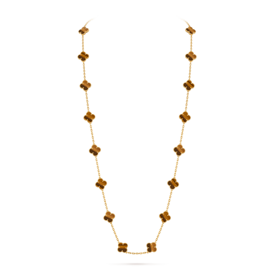 Tiger Eye Lucky Clover Long Necklace