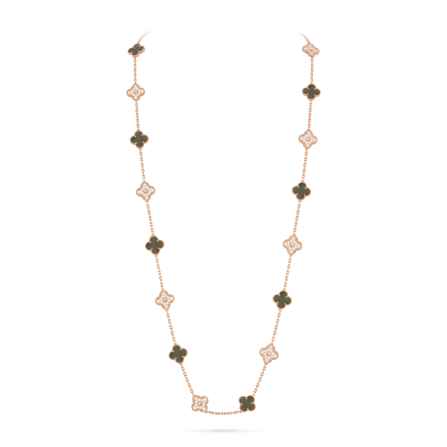Black Mother-of-pearl & Diamanté Lucky Clover Long Necklace