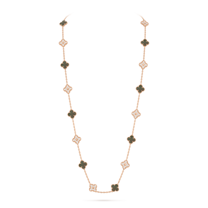 Black Mother-of-pearl & Diamanté Lucky Clover Long Necklace