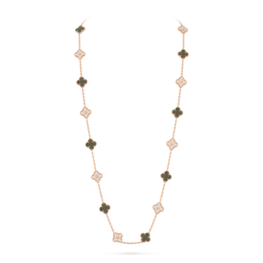 Black Mother-of-pearl & Diamanté Lucky Clover Long Necklace