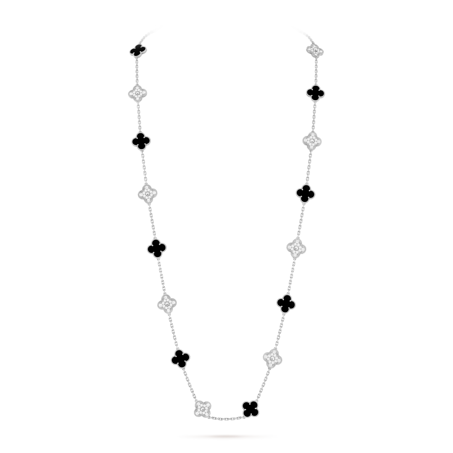 Onyx & Diamanté Lucky Clover Long Necklace