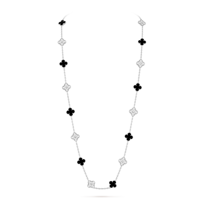 Onyx & Diamanté Lucky Clover Long Necklace