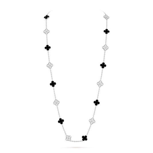 Onyx & Diamanté Lucky Clover Long Necklace