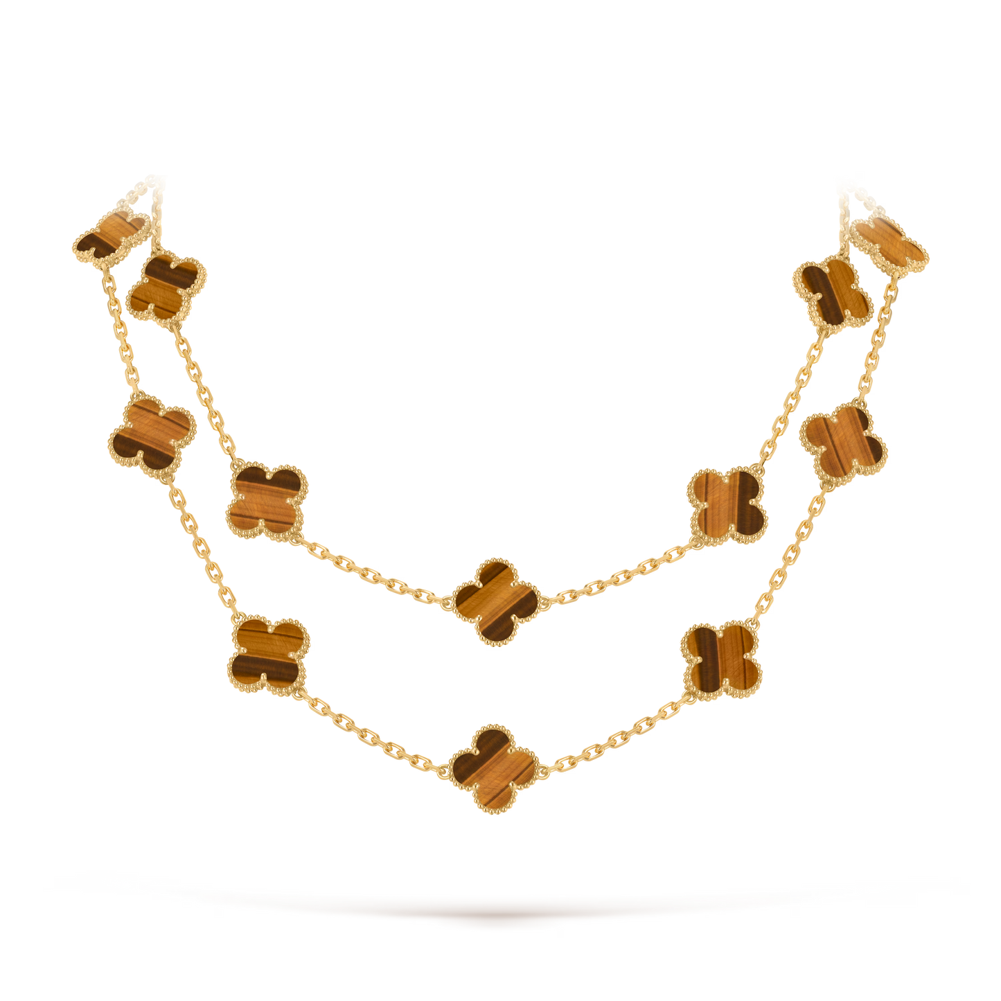 Tiger Eye Lucky Clover Long Necklace