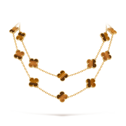 Tiger Eye Lucky Clover Long Necklace